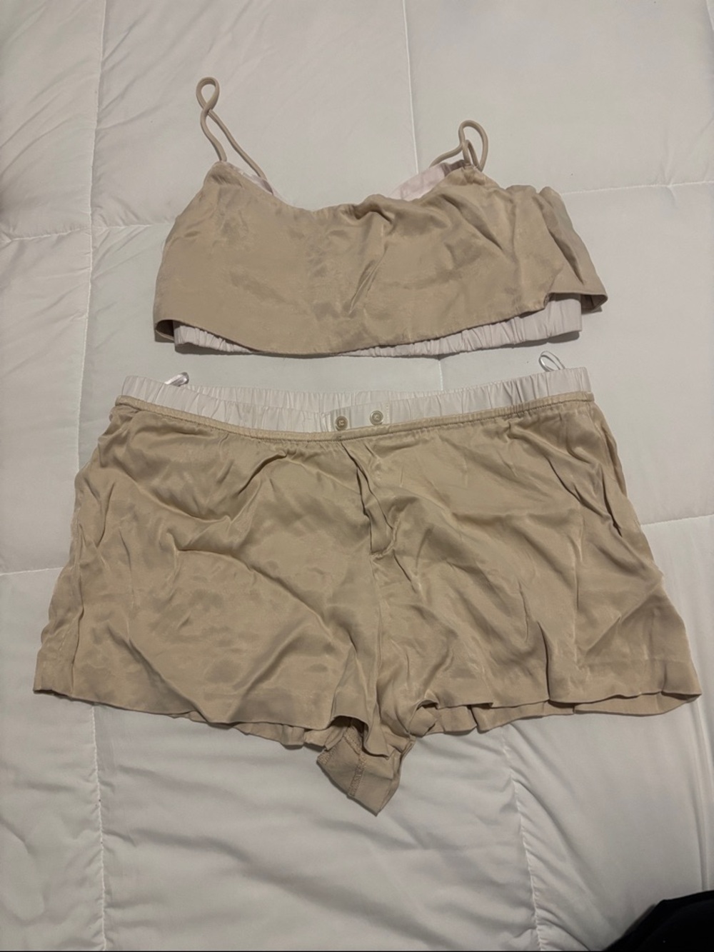 Zara Beige Satin Sleep Set - Two-Piece Camisole & Shortsw